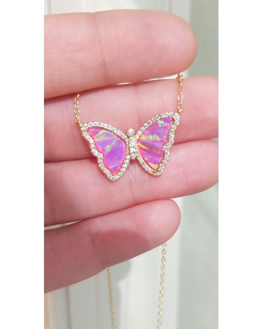 KAMARIA Pink Opal Butterfly Necklace With Stripes