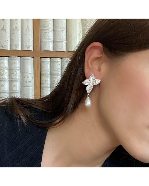 Michael Nash Jewelry Metallic Neutrals Liviana Cubic Zirconium Pave And Pearl Drop Clip On Earrings