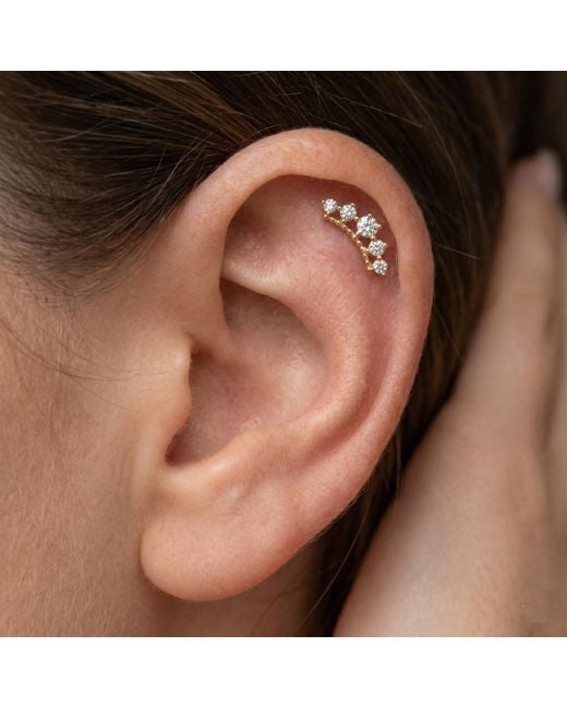 Zahav Jewelry Metallic 14K Solid 18G 8Mm Graduated Cz Internally Threaded Flat Back Stud