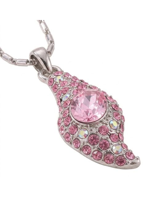 Modenaire Metallic Fuchsia Crystal Floral Pendant Necklace