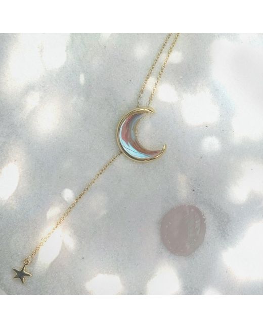 Ormiro Metallic Moon & Star Moonstone Lariat Necklace