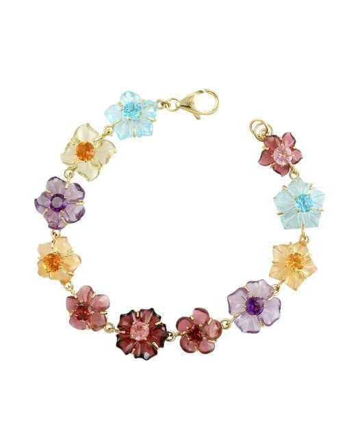 Artisan Yellow Carved Multi Gemstone Flower Bracelet