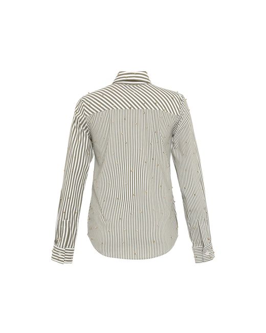 Theo the Label Gray Neutrals Echo Mix Stripe Pearly Shirt