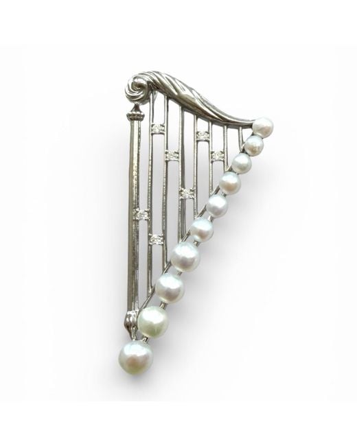 Ninemoo Metallic Harp Of Lumière Pearl Brooch