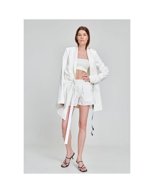 Monosuit White Cotton Mid-Thigh Mid Rise Relaxed Fit Athletic Shorts Run