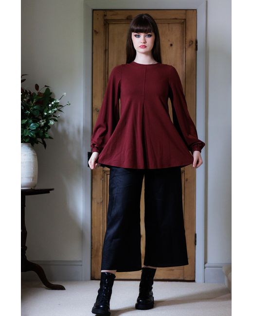 Frock Tales Black Guru Flared Top With Blouson Sleeves