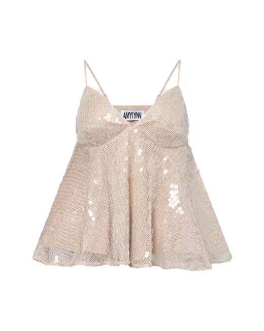 Amy Lynn Brown Neutrals Donatella Sequin Peplum Top