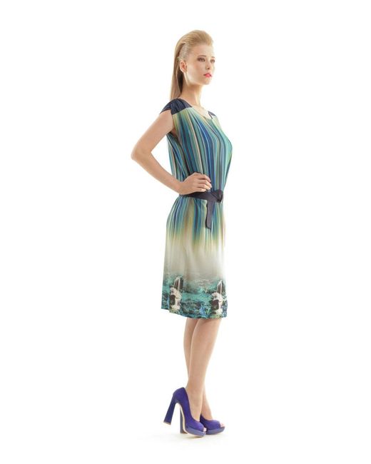 Conquista Green Cap Sleeved Print Dress