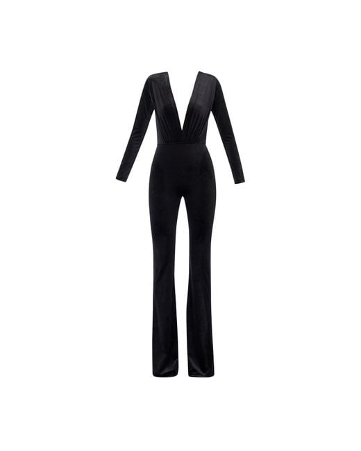 LIA ARAM Black Velvet Contour Flared Jumpsuit