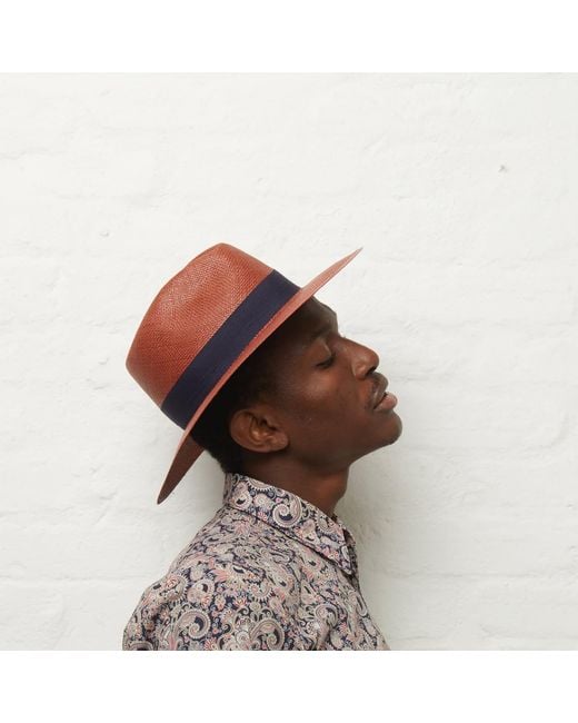 Dasmarca Hats Red Dasmarca Newton Wide Brim Summer Genuine Panama Straw Hat For - Cinnamon