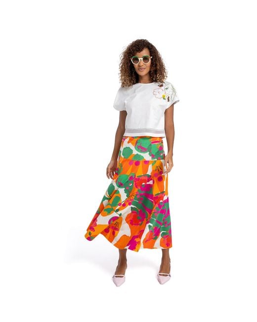 Lalipop Design Red A-Line Cotton Midi Skirt