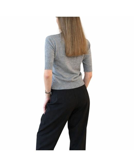 Nuvv Collection Gray Short Sleeve Wool & Cashmere Blend Sweater – Premium Italian Yarn