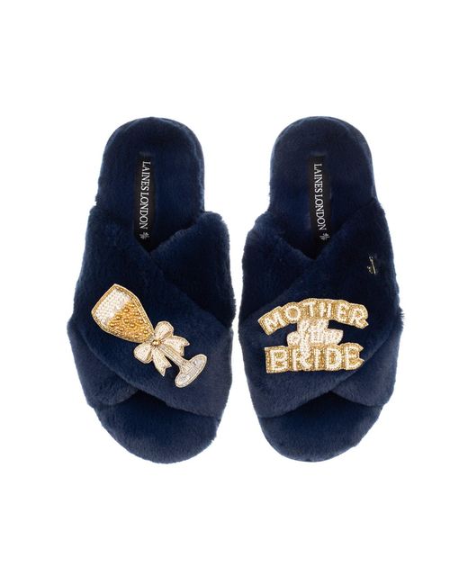 Laines London Blue Classic Laines Slippers With Mother Of The Bride Brooches