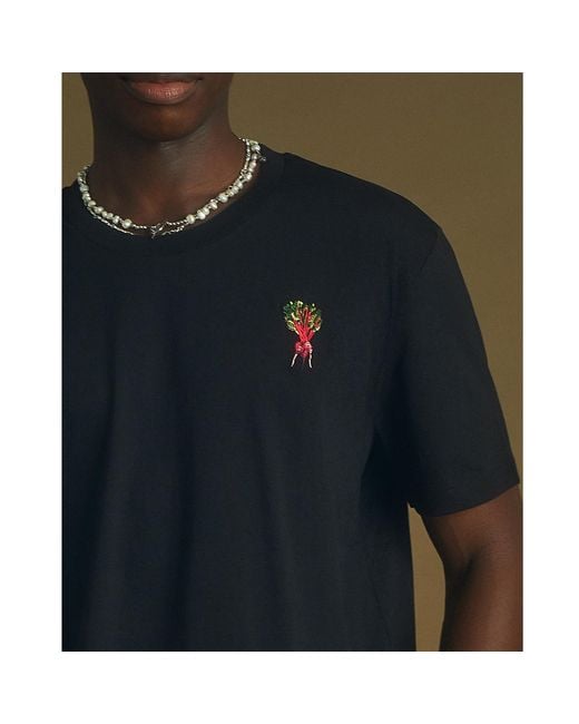 INGMARSON Black Beetroot Embroidered Organic Cotton T-Shirt for men