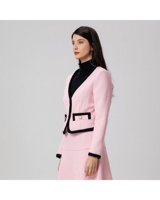 Smart and Joy Pink Contrasting Bias Short Jacket
