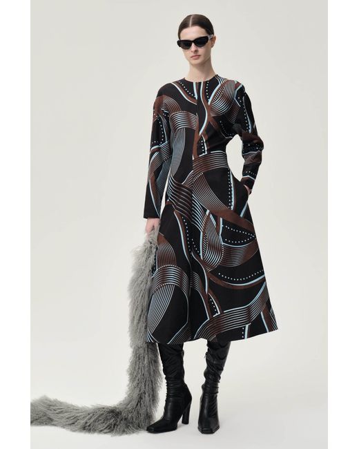 FRONT ROW SHOP Black Printed Draped-Waist Dress Multi