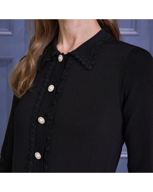 Roch Perel Blue Lace Trimmed Collar Cardigan