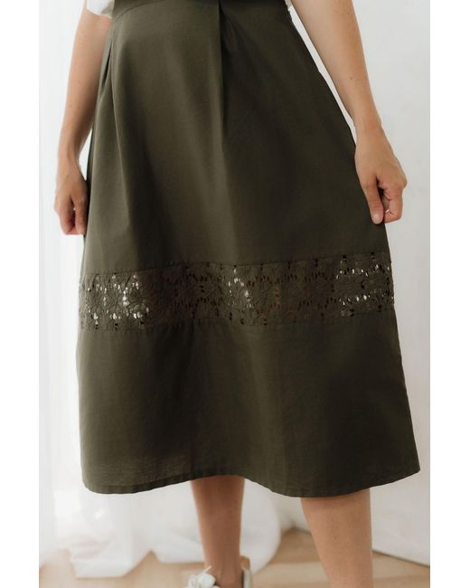 Sophie Cameron Davies Green Khaki Cotton Midi Skirt