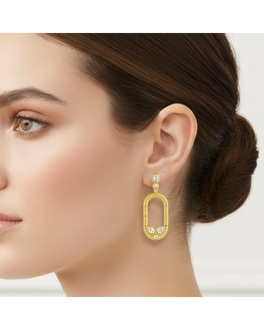 Artisan Metallic Mixed Diamond Oval Drop Earrings