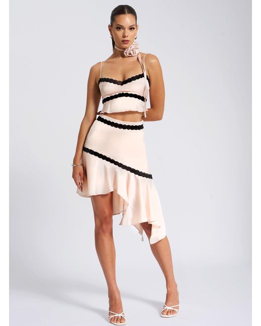 Miss Circle New York Gray Neutrals Yareli Lace Trim Satin Strappy Top