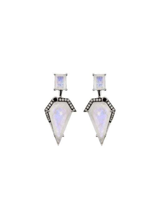 SALLY SKOUFIS Metallic Blade Earrings With Natural Diamond & Moonstone