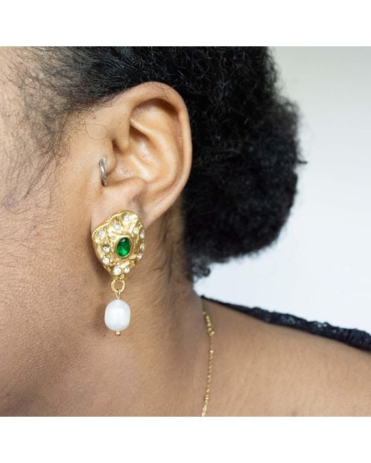 Superdivajewellery Metallic Stephanie Pearl Drop Earrings