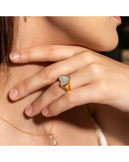 Spero London Metallic Sterling Pave Heart Signet Ring