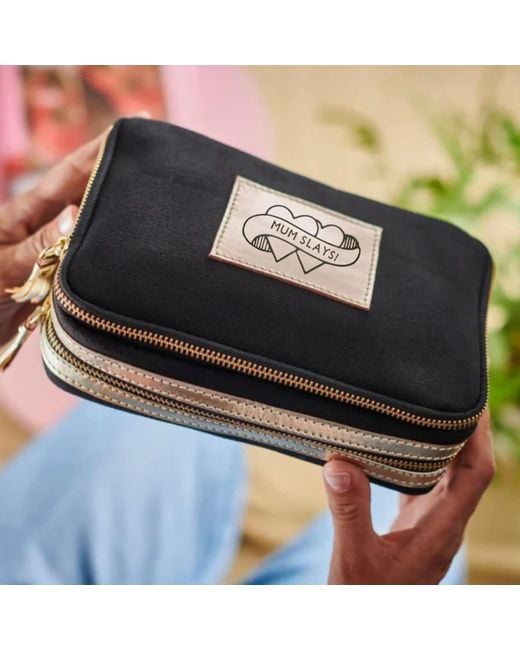 VIDA VIDA Black Mum Leather Trim Make-Up And Brush Bag