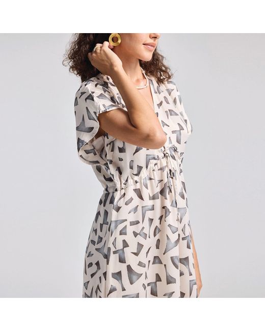 REISTOR White Gathered Maxi Dress With Side Slits
