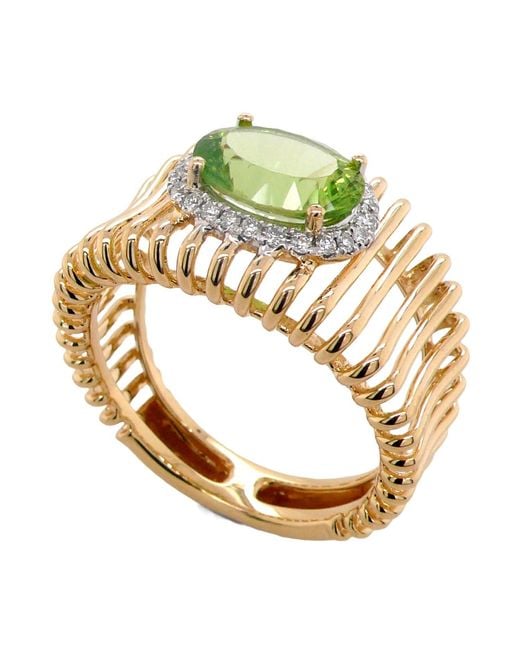 Artisan Metallic Peridot & Diamond Halo Solitaire Ring