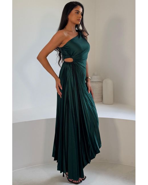 Girl In Mind Green Aoife One Shoulder Pleated Midi Dress Emerald