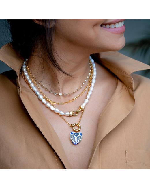 LINYA JEWELLERY Metallic Lock Stone Pearl Necklace
