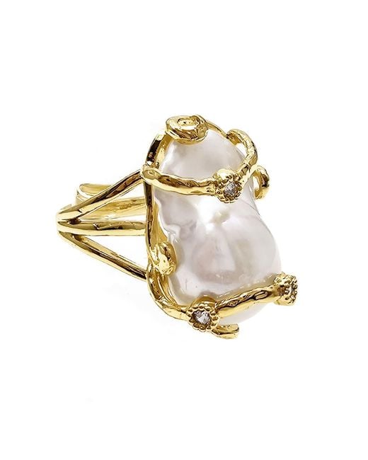 Farra Metallic Baroque Pearl Adjustable Ring