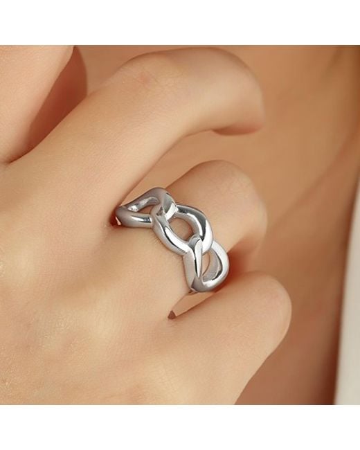 Spero London White Chunky Three Chain Sterling Adjustable Statement Ring
