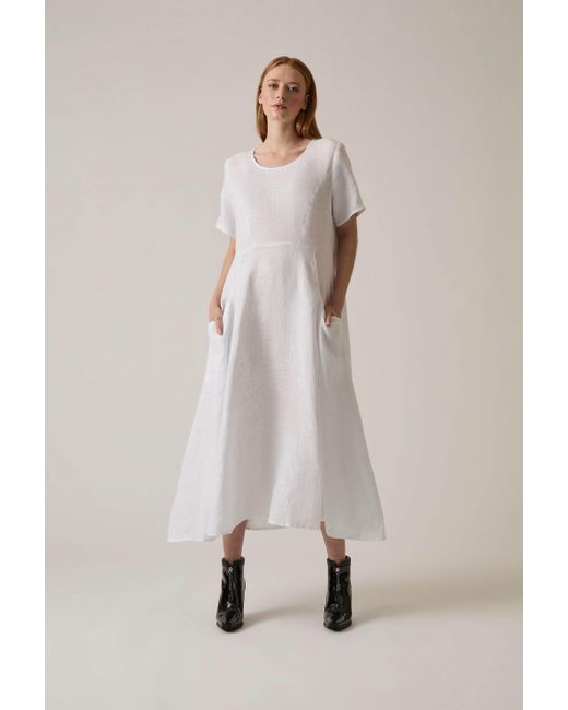 James Lakeland White Linen Pocket Midi Dress