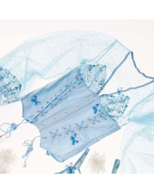 Empress Mimi Blue Madame X Lace Butterfly Corset With Butterfly Detail