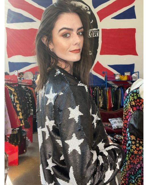 Any Old Iron Black Sparkle Star Reversible Sequin Sweatshirt