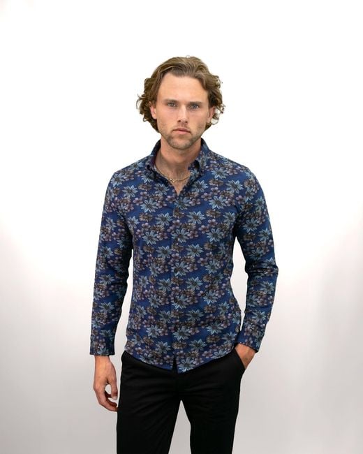 Lords of Harlech Blue Sawyer Italian Floral Knit Shirt for men