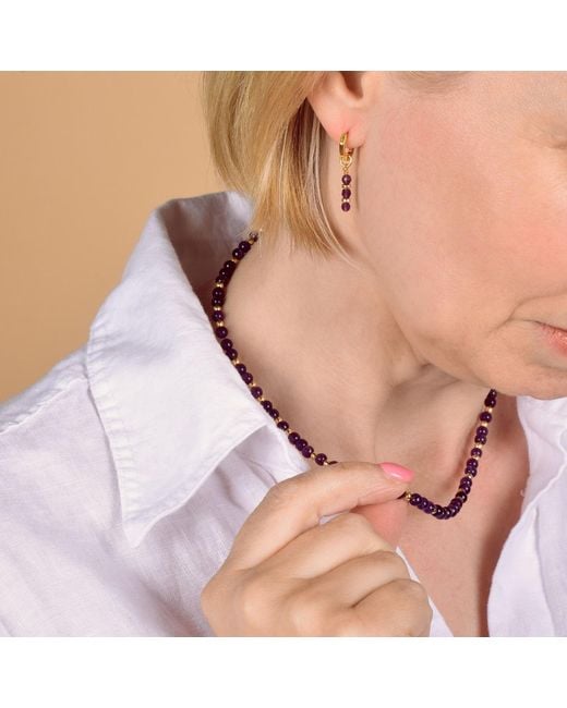 Nellou Jewellery Metallic Amethyst Birthstone Necklace – February Jewel Bead
