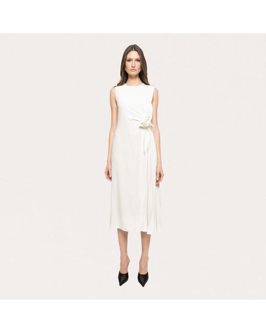 Nissa White Floral-Detail Midi Dress