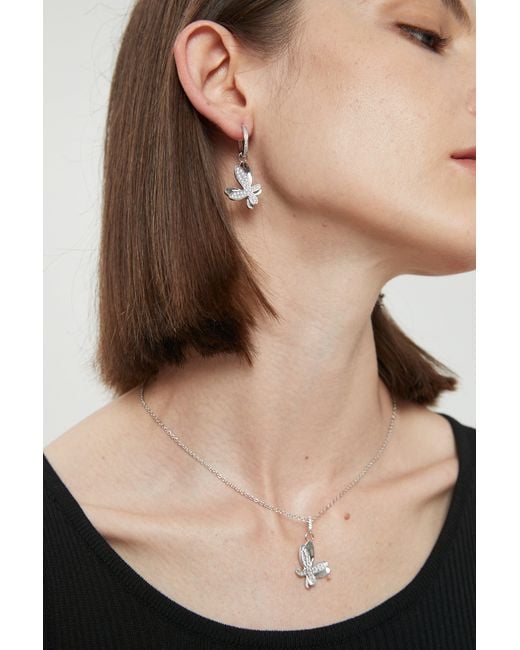 Classicharms Metallic Pavé Diamond Butterfly Pendant Necklace