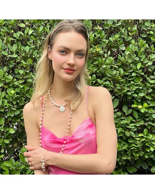 Farra Metallic Freshwater Pearls With Rose Pendant Choker Necklace