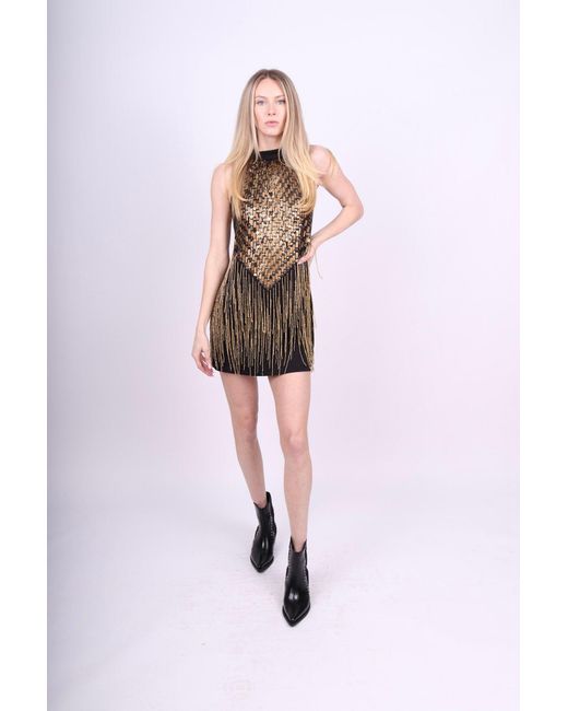 Any Old Iron Green Goldy Beaded Fringe Mini Dress
