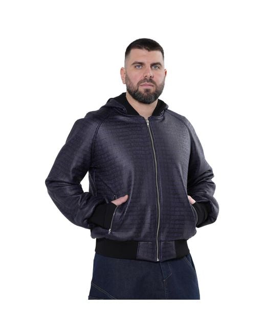 Metamorph Blue Croc-Effect Bomber Jacket for men