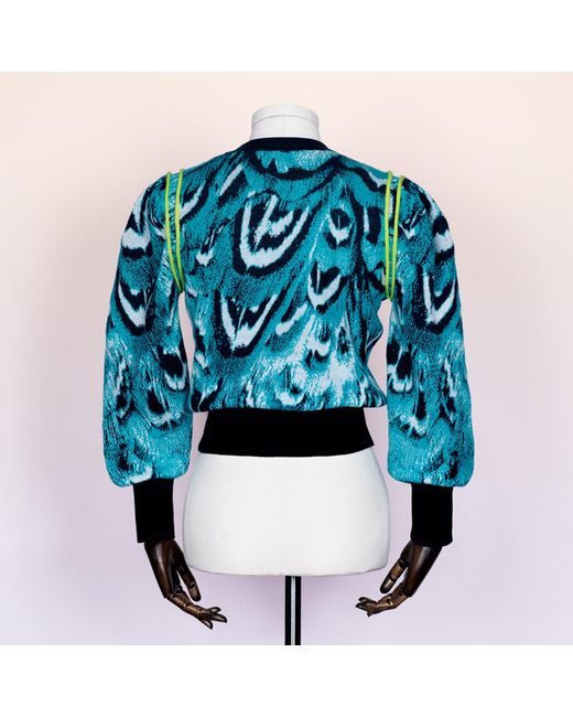 Essien & Emre Blue Levia Merino Wool Knitted Pattern Jumper Jade