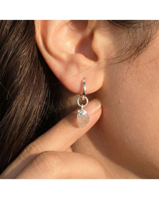 Harfi Metallic Raw Rose Quartz Sterling Round Huggies