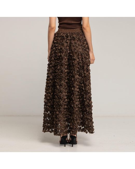 Tantra Spain Sl Brown Long A-Line Organza Floral Skirt With Elastic Waistband