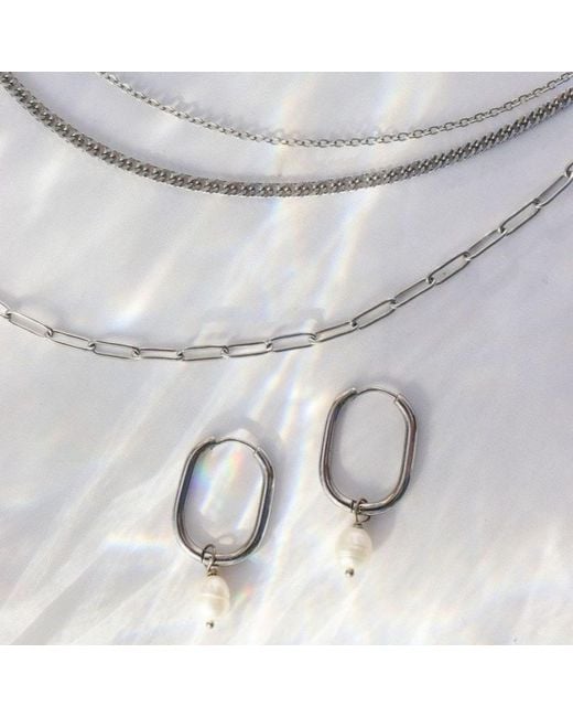 FV Jewellery Metallic Steel Me With Fresh Water Pearl Huggies