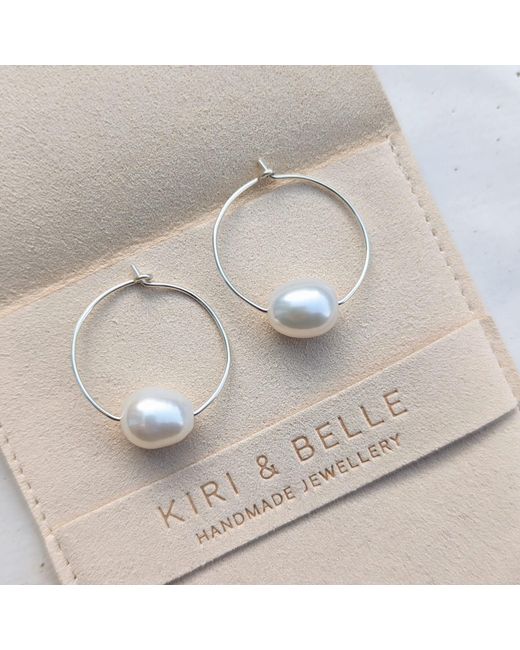 Kiri & Belle Metallic Olivia Large Pearl Wire Hoop Sterling Earrings