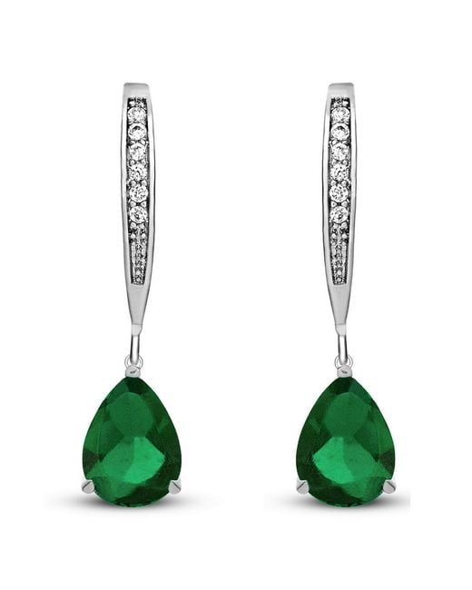 Genevive Jewelry Green Genevive Sterling Plating With Pear-Shaped Cubic Zirconia Dangle Earrings